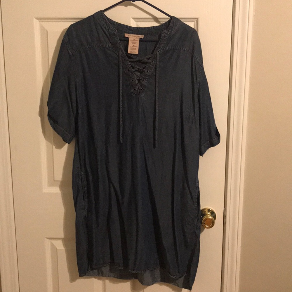Jean sleeved dress w/pockets